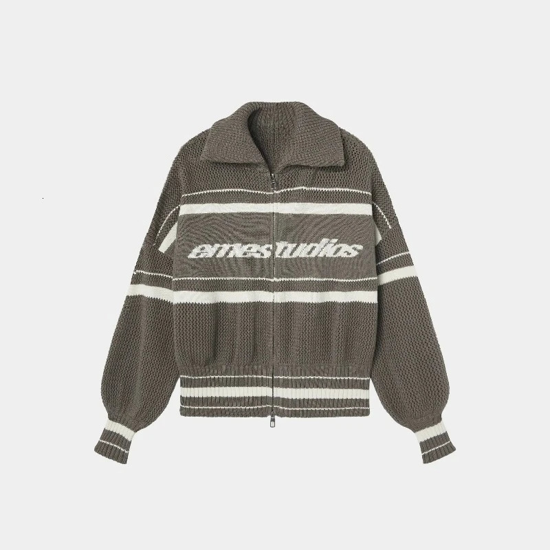 Y2K Cardigan Sweater Fashionable Letter y Gray Knitted Casual Shirt Gothic Hip Hop High Street Men Women Striped Jacket 260106