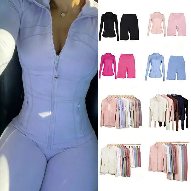 Top Luluity Lemonic Women Jacket Leggings Set Gym Sharks Clothing Vuori Women Yoga Sets Luluity Lemonic Defined Jackets Pant Shorts Ropa Deportiva Mujer Sets