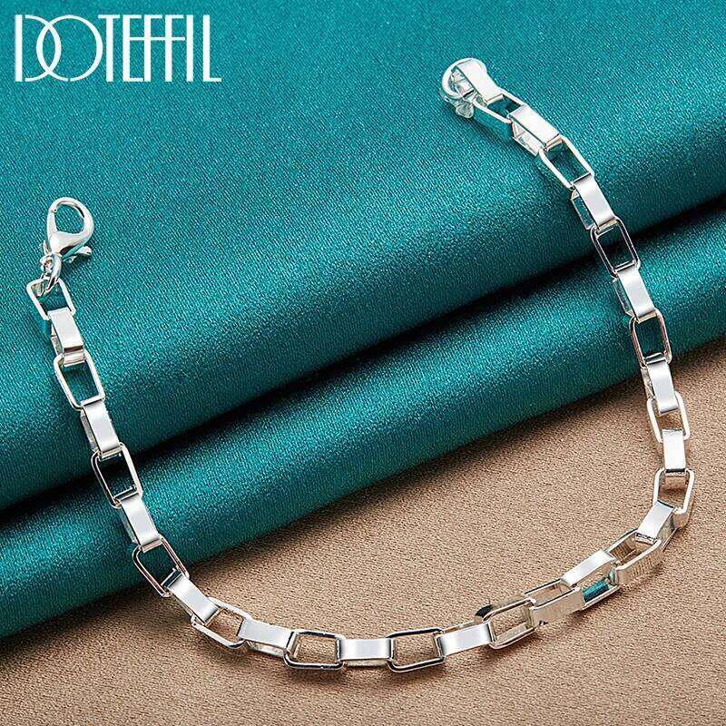 DOTEFFIL Big Long 5mm Box Chain Bracelet 925 Sterling Silver Woman Wedding Engagement Party Fashion Jewelry