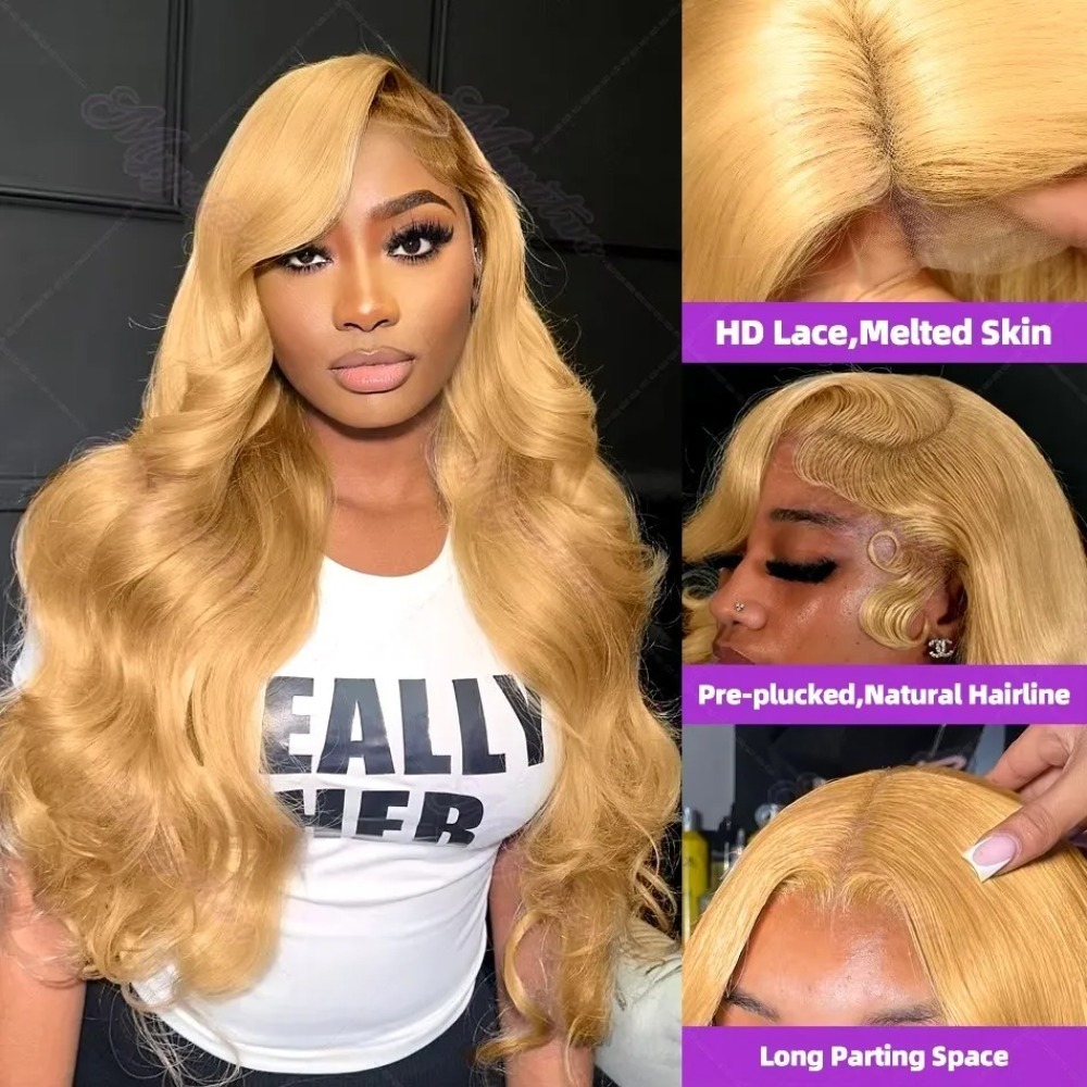 180 Density Honey Blonde Long Body Wave Human Hair Wigs Ready To Wear Glueless Preplucked Wear And Go Wigs Hd Transparent Lace Frontal Brazilian Hair 