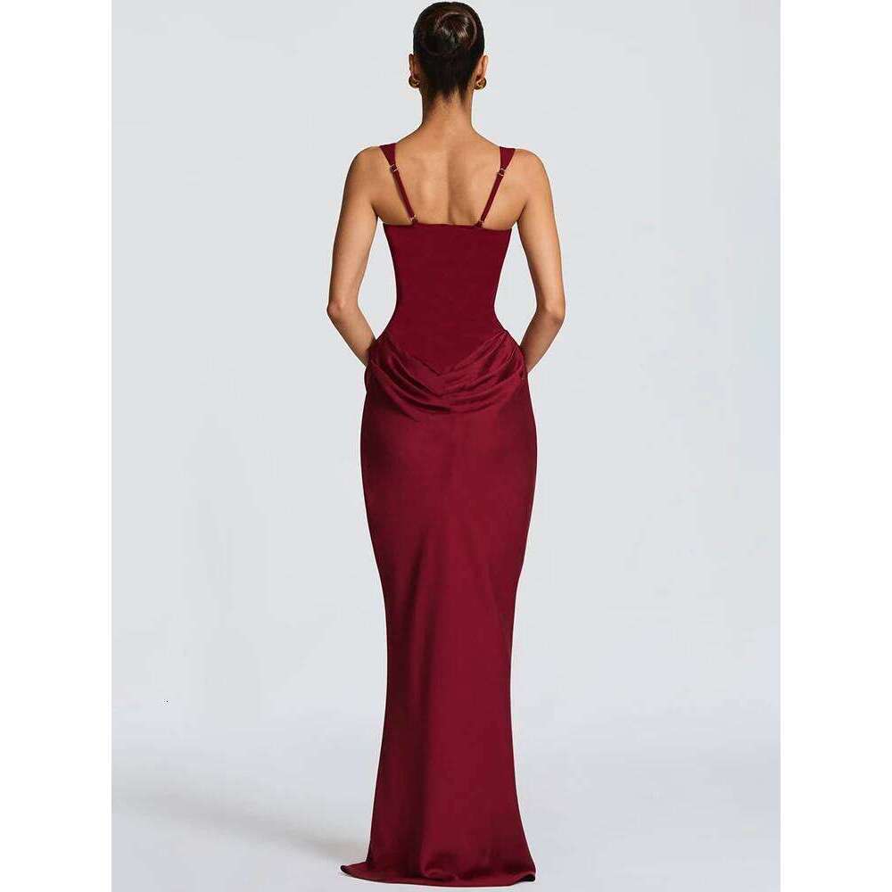 Mozision Elegant Backless Sexy Maxi Dress Women Gown Fashion Square Collar Sleeveless Skinny Ruched Club Party Long Dresses