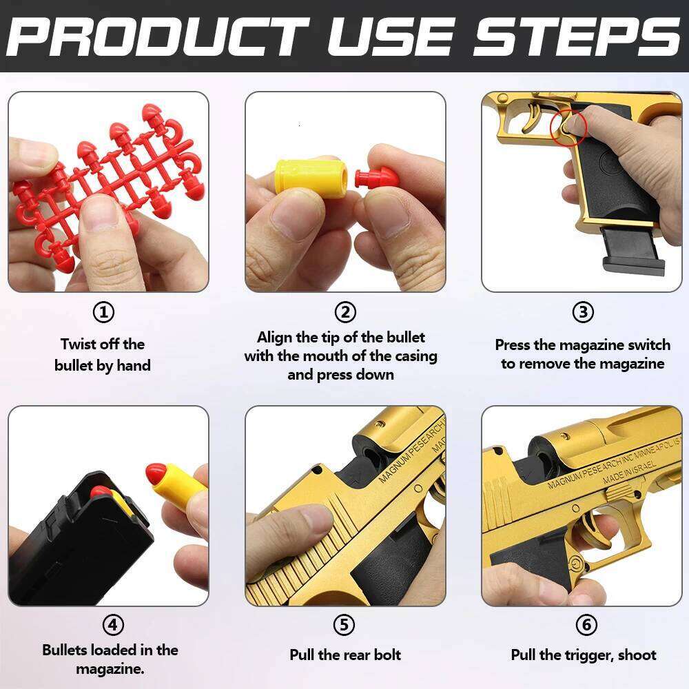 Continuous Shot Mechanical Auto Desert Eagle Airsoft Toy Gun Ejecting Shells Soft Bullets Kids Outdoor Target Game