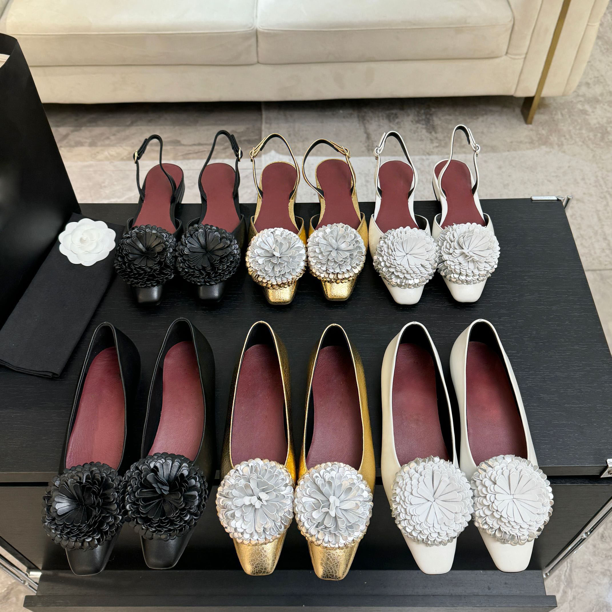 Top quality slingback Loafers shoes Low-heels sandals flower Genuine Leather ankle strap Dress shoes Luxury designer heels womens Office dinner With box 35-42