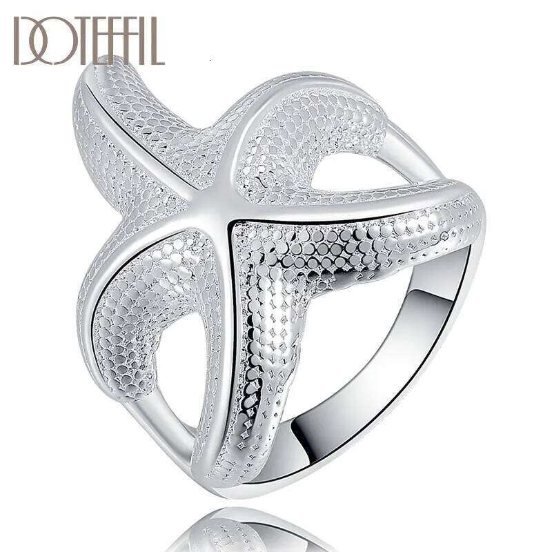DOTEFFIL Starfish Ring 925 Sterling Silver Classic Woman Fashion Wedding Engagement Party Gift Charm Jewelry
