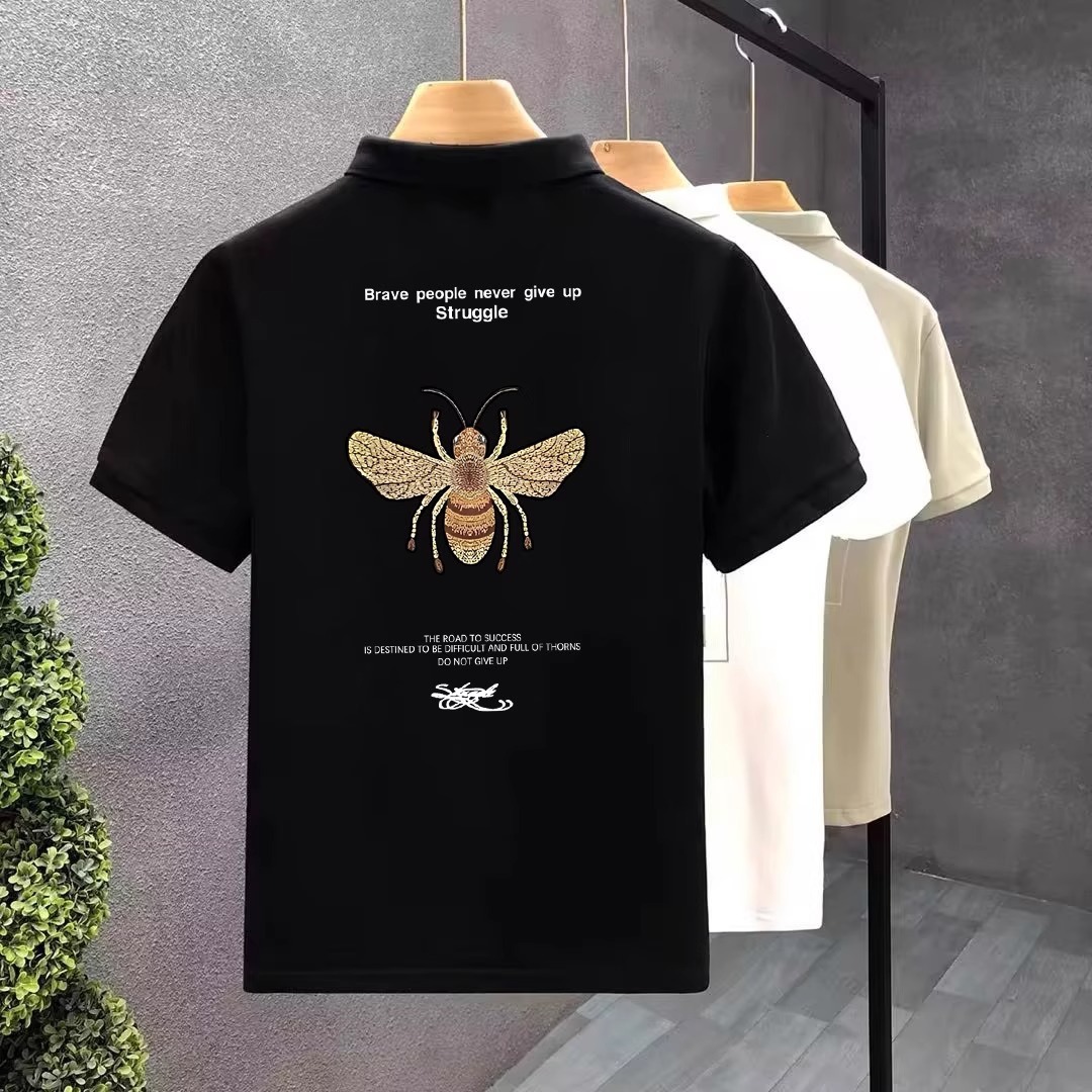 Designer Clothes Handsome Little Bee Men's Polo Shirt Summer Trendy Printed T-Shirt Luxury Brand Korean Style Slim Fit Short Sleeve Casual Top Me