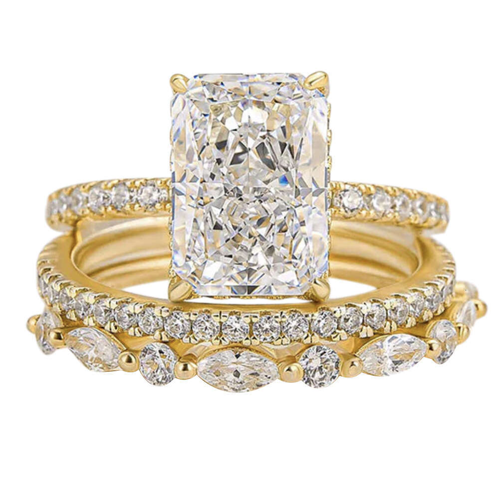 S925 Sterling Silver Super Sparkling Ice Flower Cut Zircon European And American Cross-Border High-Quality Light Luxury Ins Style Ring Set