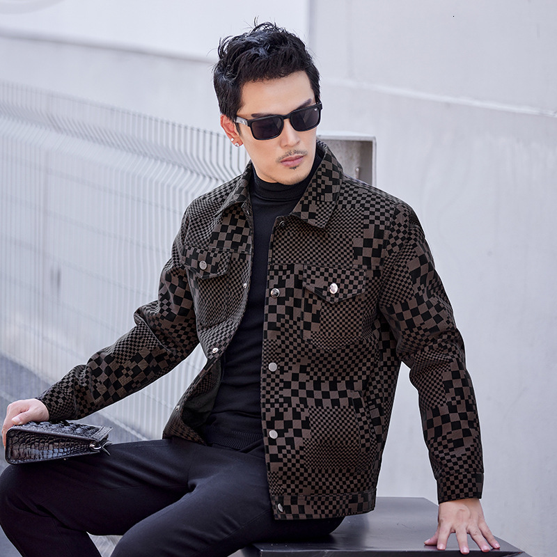 2026 New Designer Clothing Print Jacket Leather Men's Coat Top-class Business Casual Coat Fur Trend Outdoor Sports Luxury Men's Clothing
