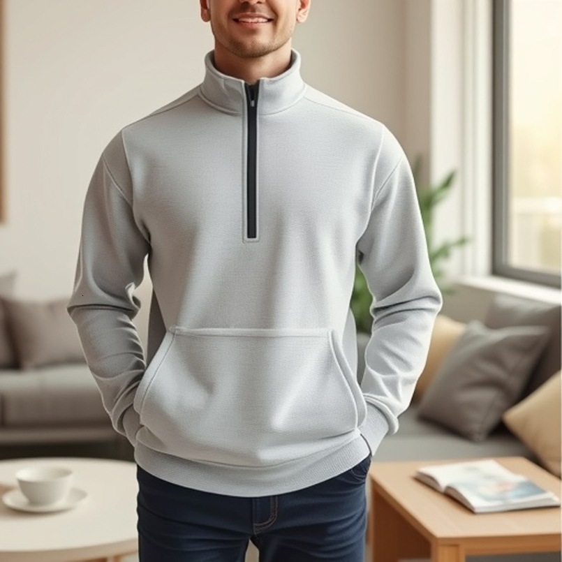 Customized Spring and Autumn Waffle Half-Zip Stand Collar Sweatshirt for Men, Men's Casual Base Shirt Pullover