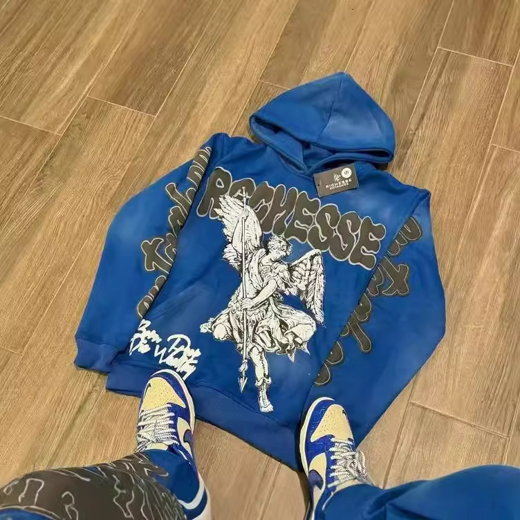 Retro Rock Punk Style Oversized Sweatshirt American Harajuku Colorful Letter Print Graphic Hoodie Men Casual Hip-hop Streetwear 241126