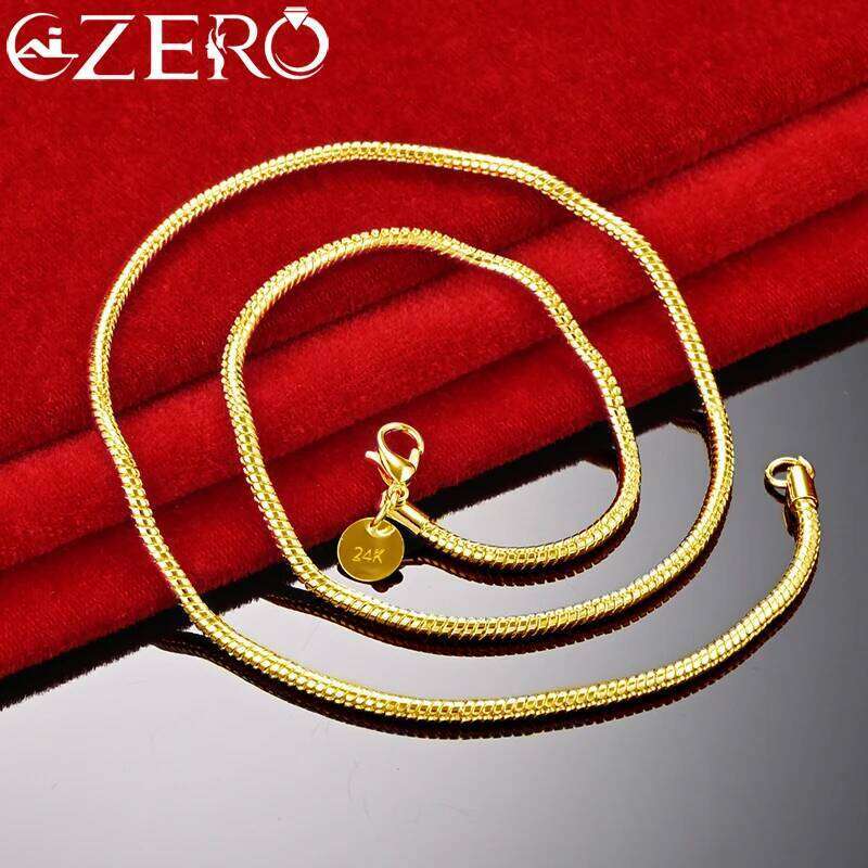 ALIZERO 18K Gold Necklaces 925 Sterling Silver 3MM Snake Chain Necklace For Women Men Fashion Party Luxury Charm Jewelry Gift