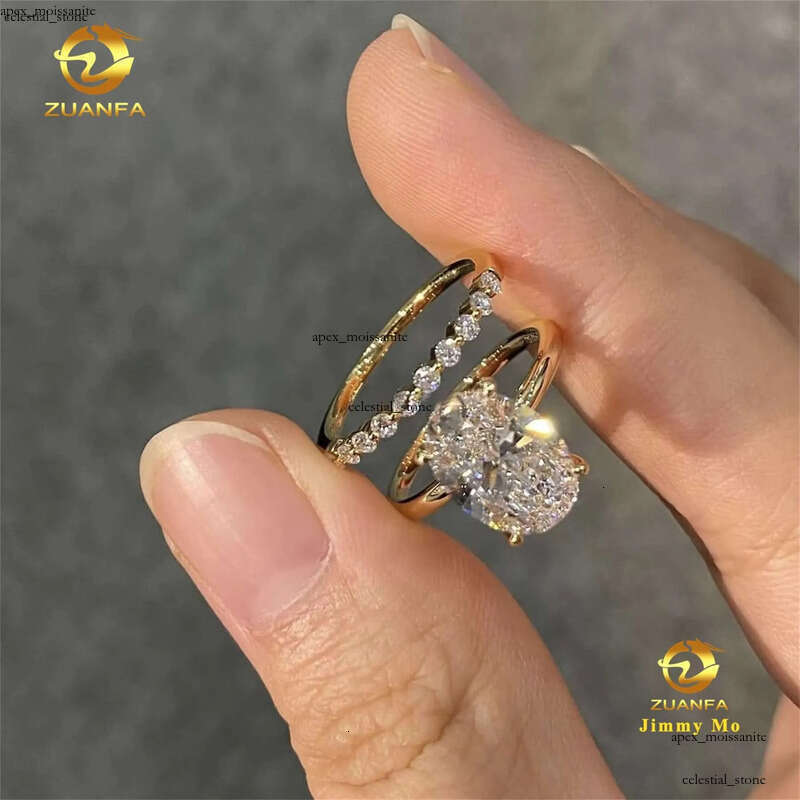 14k Gold IGI GRA VVS Moissanite Certificates Bridal Jewelry 1Ct/3Ct/5Ct CVD Lab Grown Diamond Oval Engagement Band Ring Set