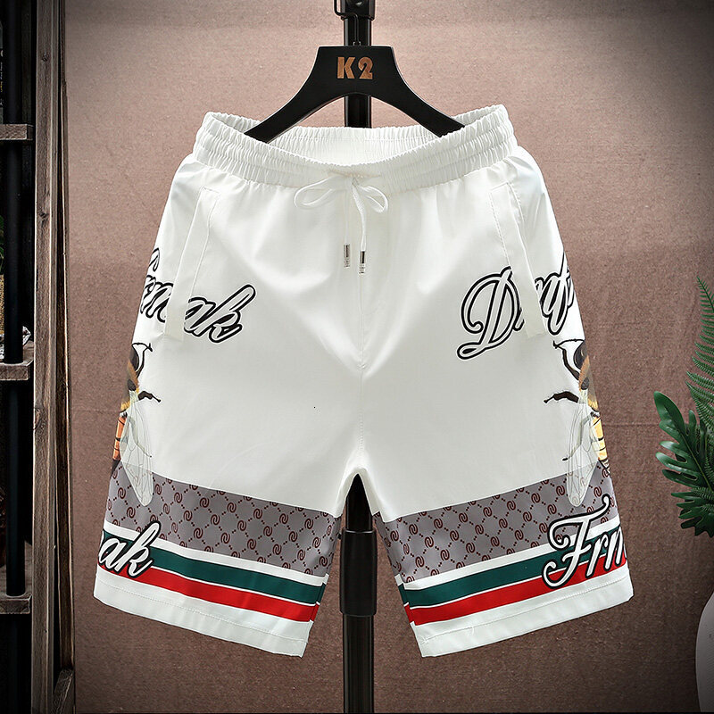 Luxury Designer Clothes New Summer Men's Ice Silk Casual Five-Point Printed Loose Beach Shorts Trendy Brand