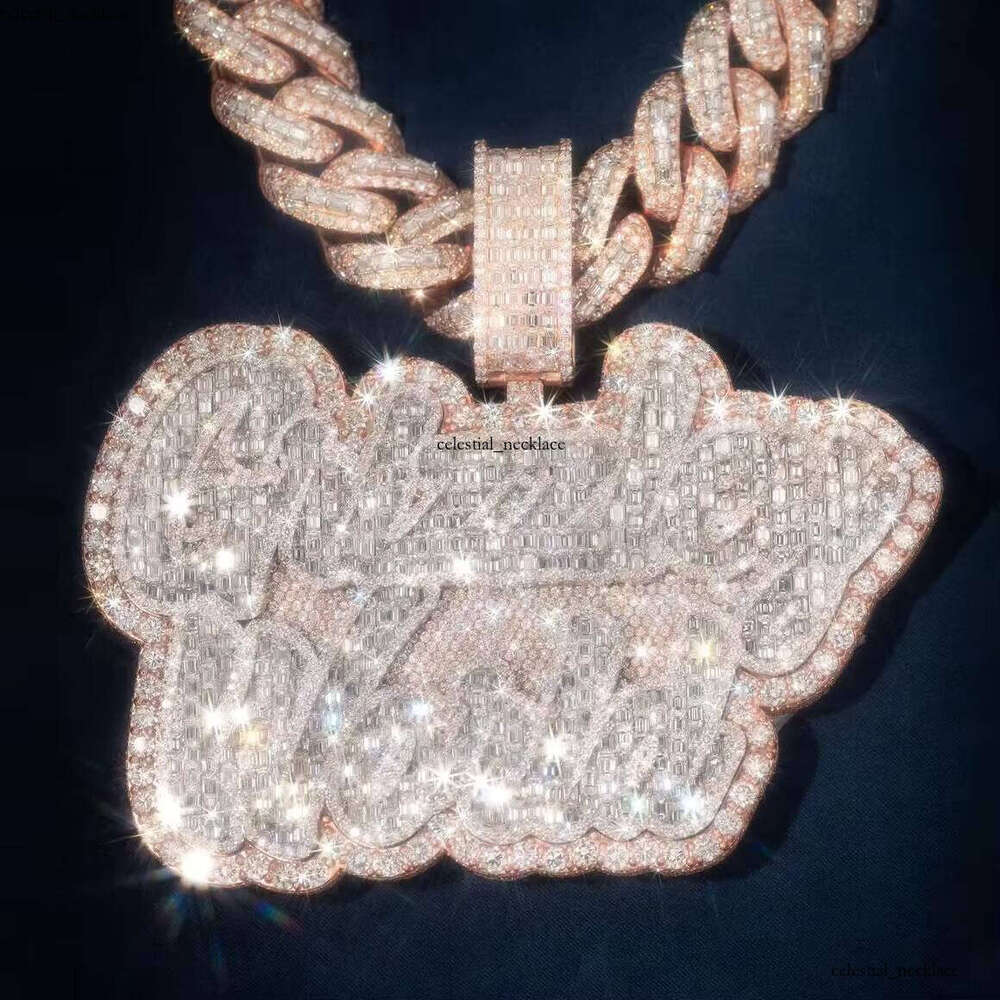 Custom Vvs Silicon Stone Iced Name Hip-Hop Style 925 Silver Moissanite 3D Letter Chain Pendant Men's Premium Jewelry