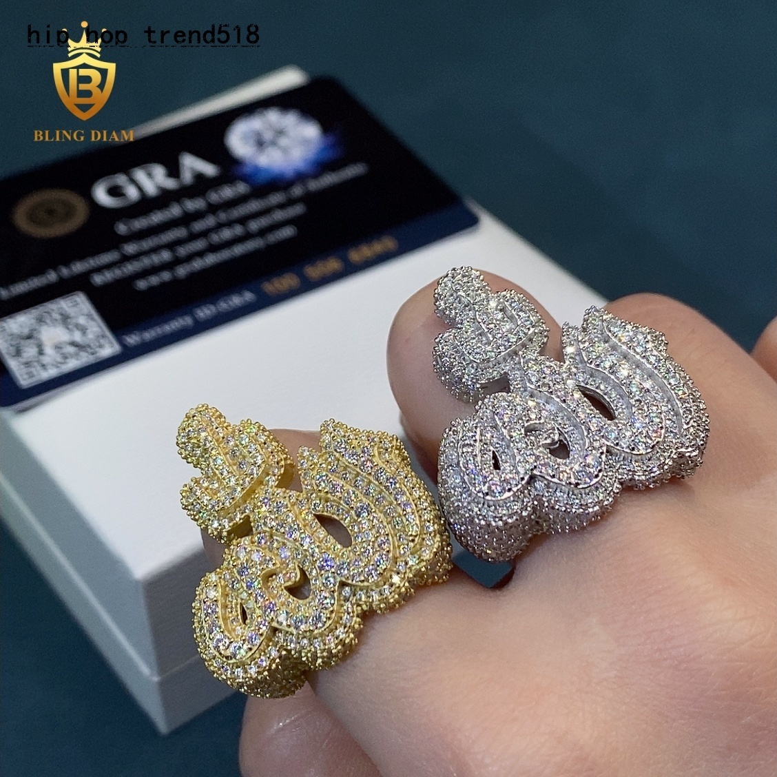 Hip Hop Fire Ring Round Brilliant Cut VVS Moissanite Ring 925 Silver Fine Jewelry Rings GRA Certified Moissanite Ring Men