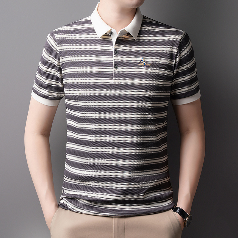 Designer Clothes 2025 Summer New Men's High-End Striped Short Luxury Brand T-Shirt Casual Turn-Down Collar Half Sleeve Polo Shirt