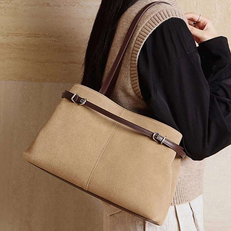 Retro Suede Genuine Leather Large Tote For Women Luxury Shopper Shoulder Bags Work Ladies Handbags Xiu Lai Si