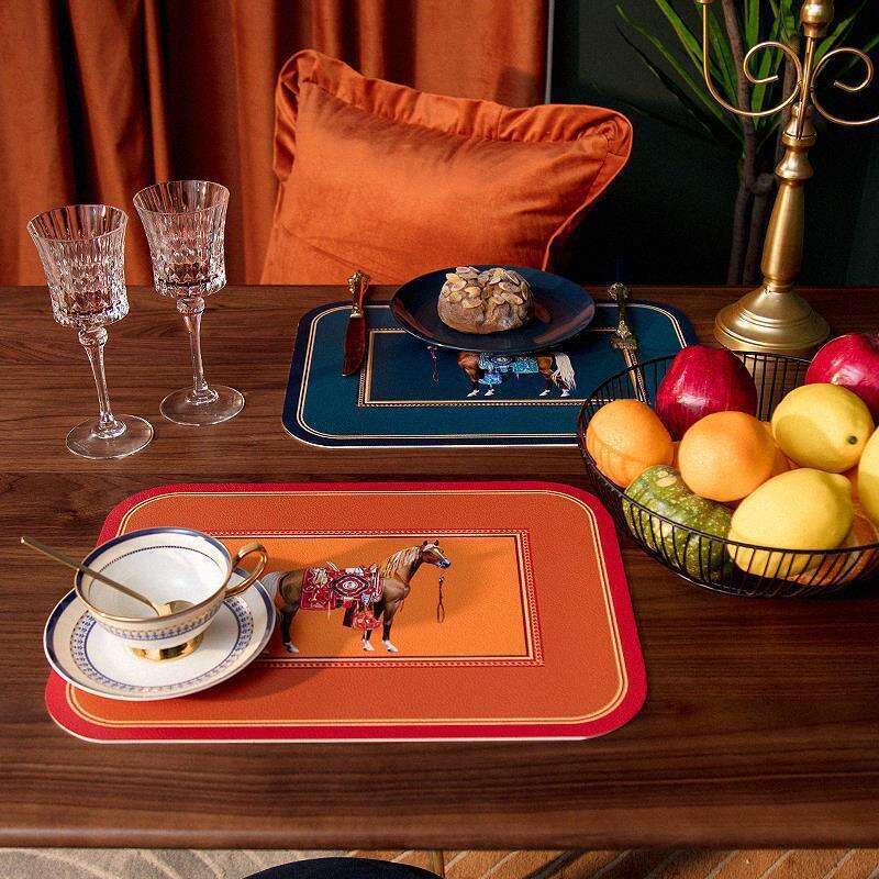European Retro Wash Free Leather Placemat Bowl Waterproof Oil Proof Heat Resistant Western Dining Restaurant Table Cup Mat