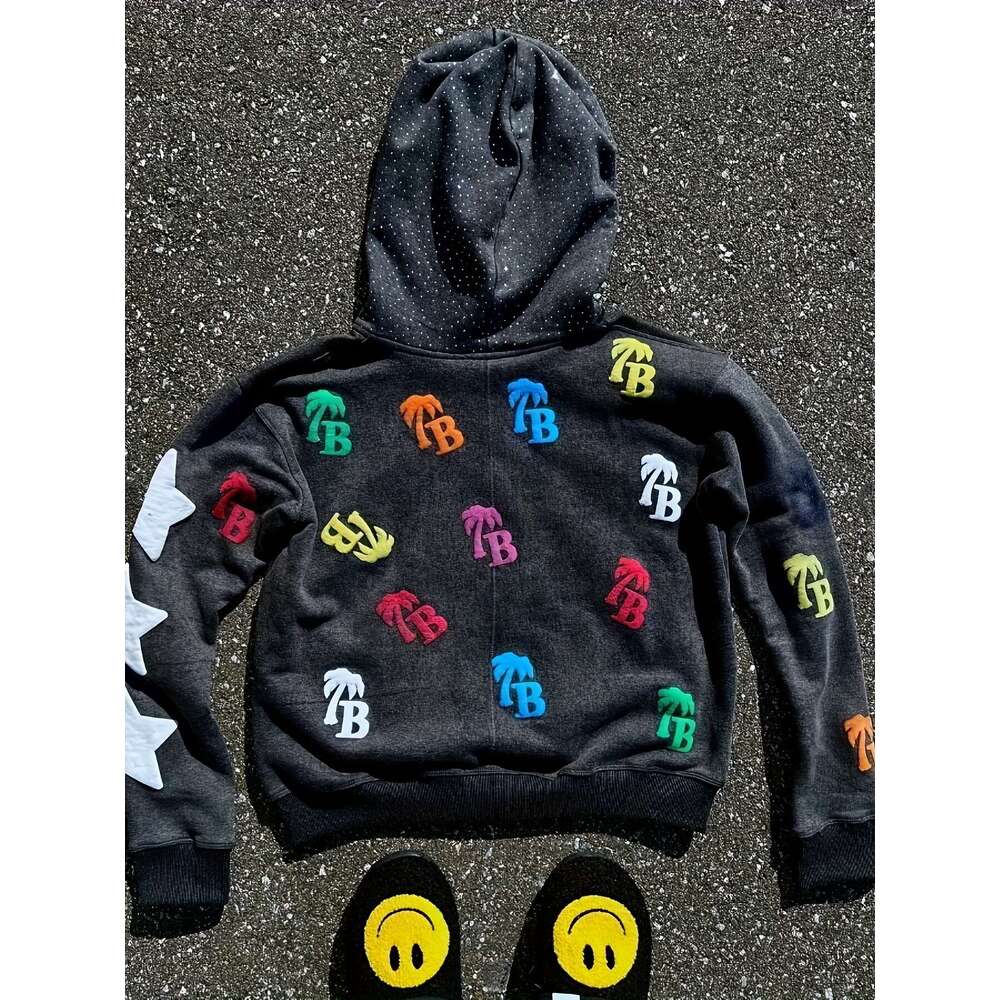 Unisex Y2k Streetwear Zip Hoodie With "Who Cares Get Some Money" Print Colorful Dollar Sign Logo Full-Zip Closure, V-Neck, Long Sleeve, A-Li