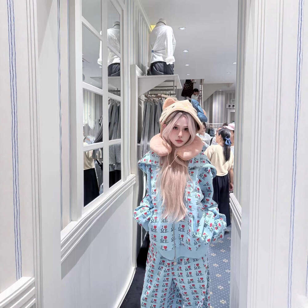 European and American 2026 New Women I Love Me All Over Print Zip Up Hoodie Letter Heart Self Love Streetwear Casual Slim Fit Multi Color