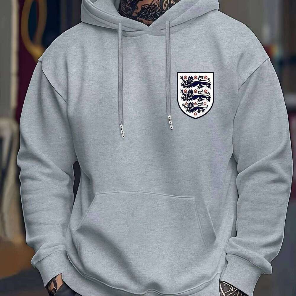 Men's Hooded Sweatshirt with England Flag Print - Winter Pullover, Regular Fit for Casual Attire, Sweater Hoodie X260107