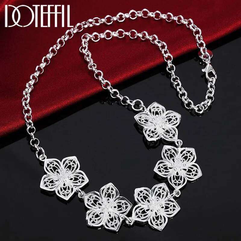 DOTEFFIL 925 Sterling Silver 20 Inch Bauhinia Pendant Necklace For Women Fashion Wedding Party Charm Jewelry