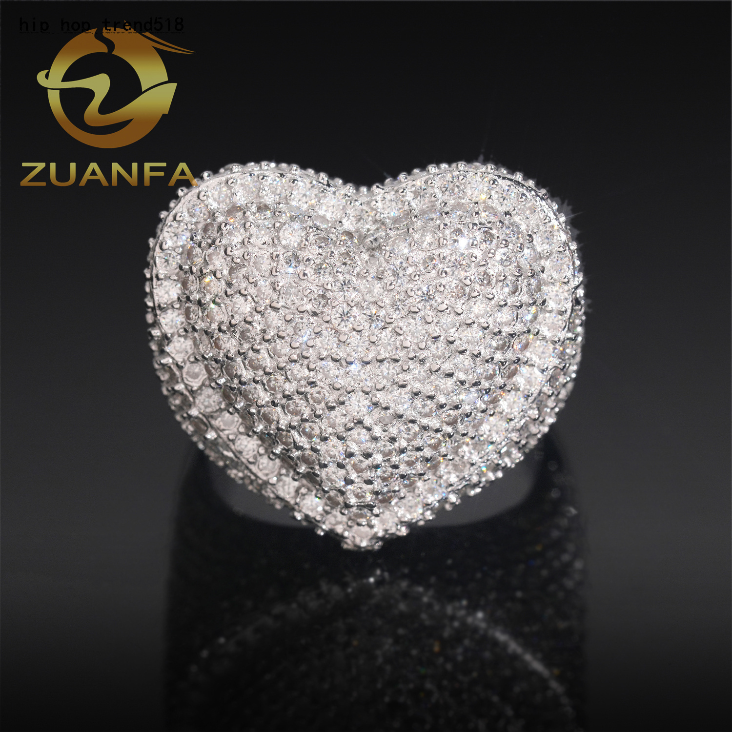 Iced Out Heart Shape Cuban Moissanite Ring 925 Sterling Silver Hip Hop Ring Pass Diamond Tester Men Ring