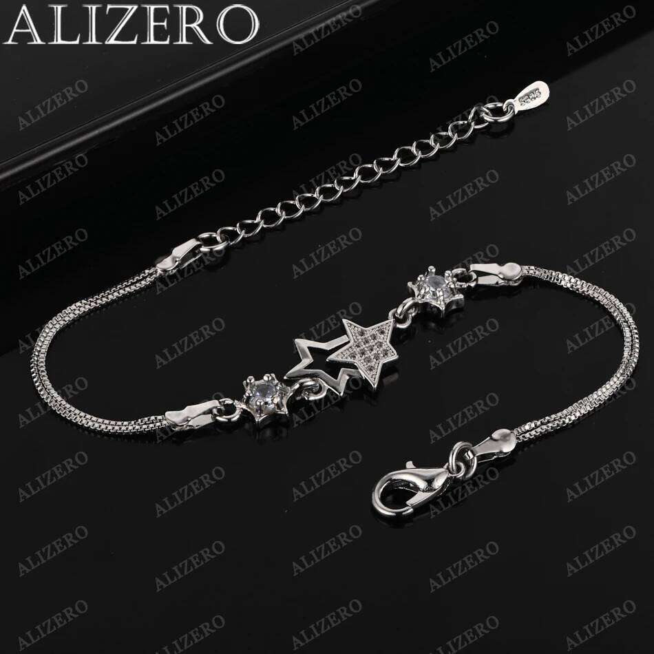 ALIZERO 925 Sterling Silver Bracelet Crystal Star Bracelets for Women Fashion Wedding Party Fine Jewelry