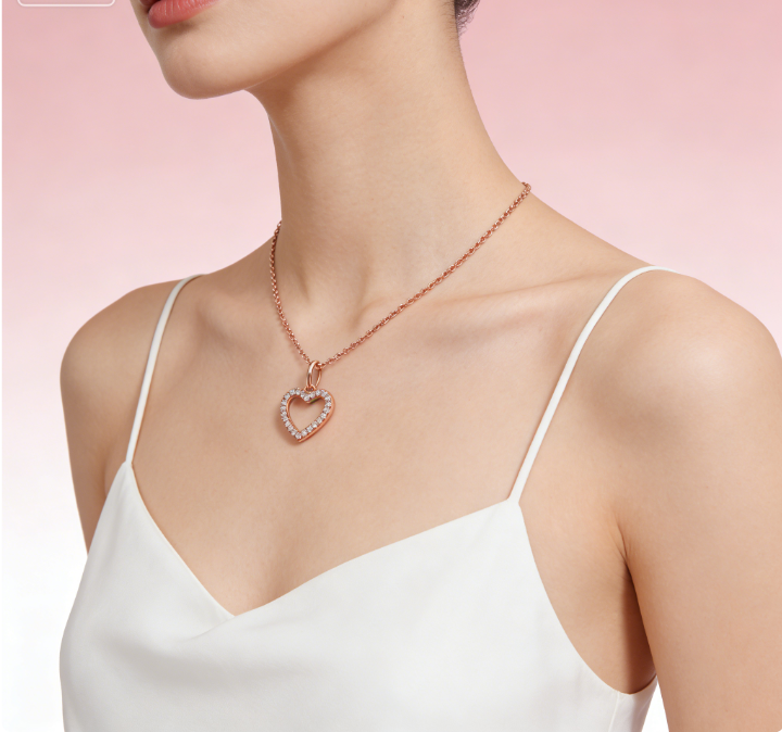 High-quality 925 silver set with hollowed-out heart-shaped pendant necklace, 18K rose gold P-YLF3987-R