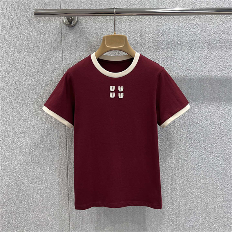 Women Daily T Shirt Contrast Color Cotton Tee Round Neck Short Sleeve T Shirt Summer Jogging Tee