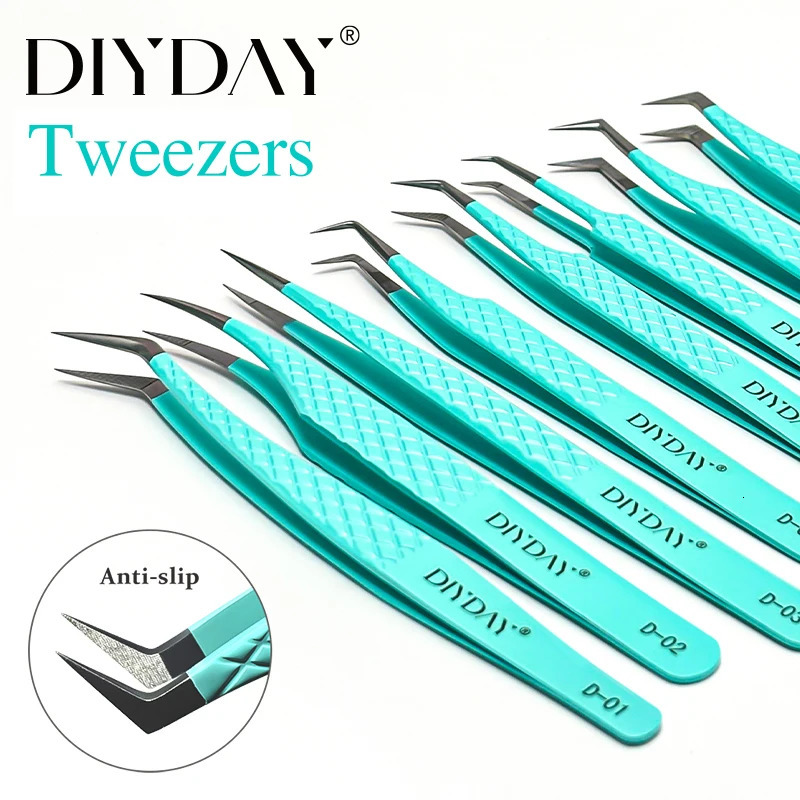 DIYDAY Anti-Slip Tweezers High-Density Fiber Tip for Eyelash Extensions Eyebrow Professional Precision Beauty Tools 251231