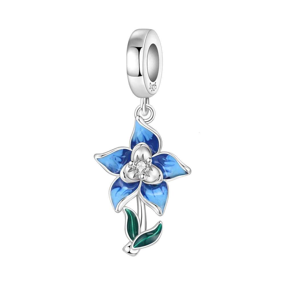 Orstarry 925 Sterling Silver Blue Iris Flower Pendant Beads Original Bracelet Charm Jewelry Party DIY Trendy Gifts