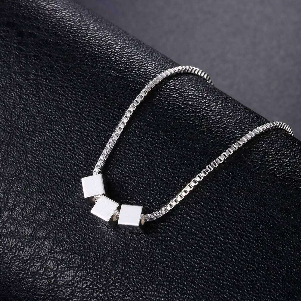 DOTEFFIL 925 Sterling Silver Three Square 18 Inch Box Chain Pendant Necklace For Women Man Fashion Wedding Party Charm Jewelry