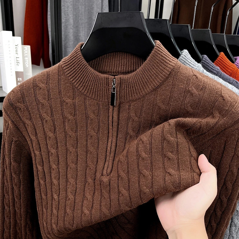 Light Knitted Sweater Winter Trend Fashionable Warm with Wool Zipper Sweatshirt 260106
