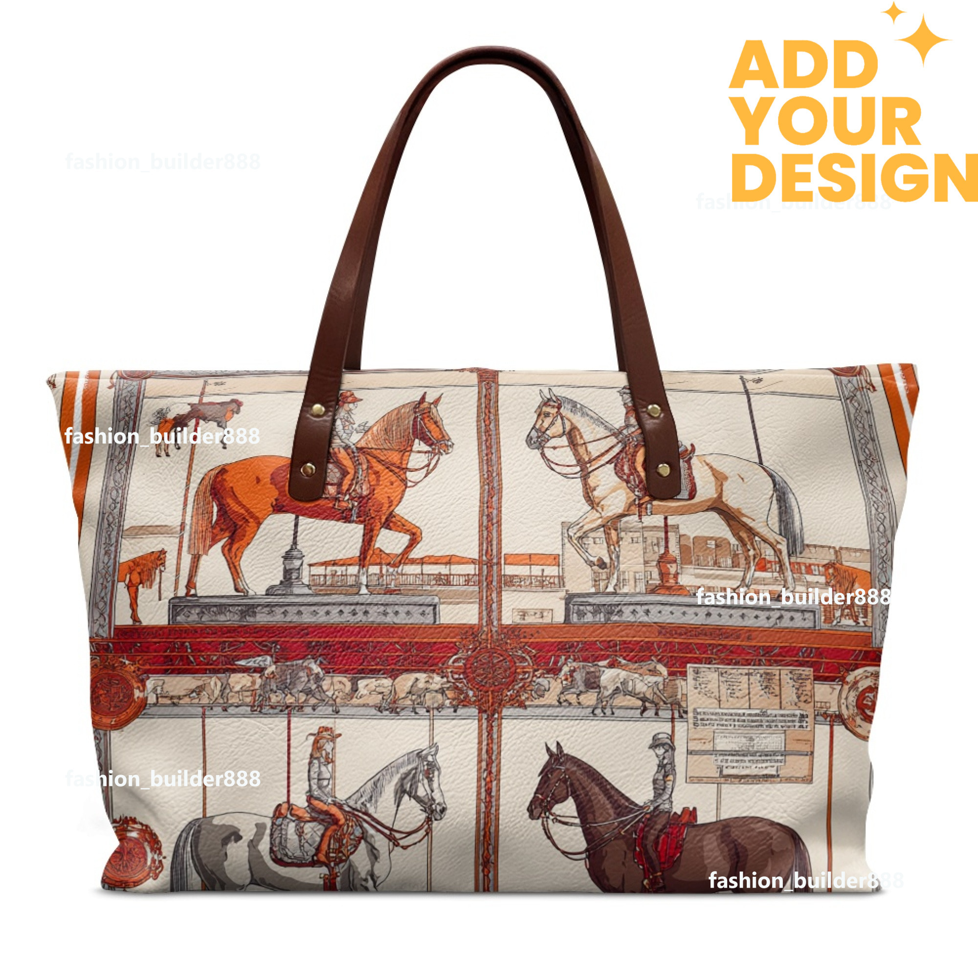 Custom H Oversize Pu Horse pattern Leather Tote Luxury Women Weekender Bag Shopper Handbag Travel Purse H43
