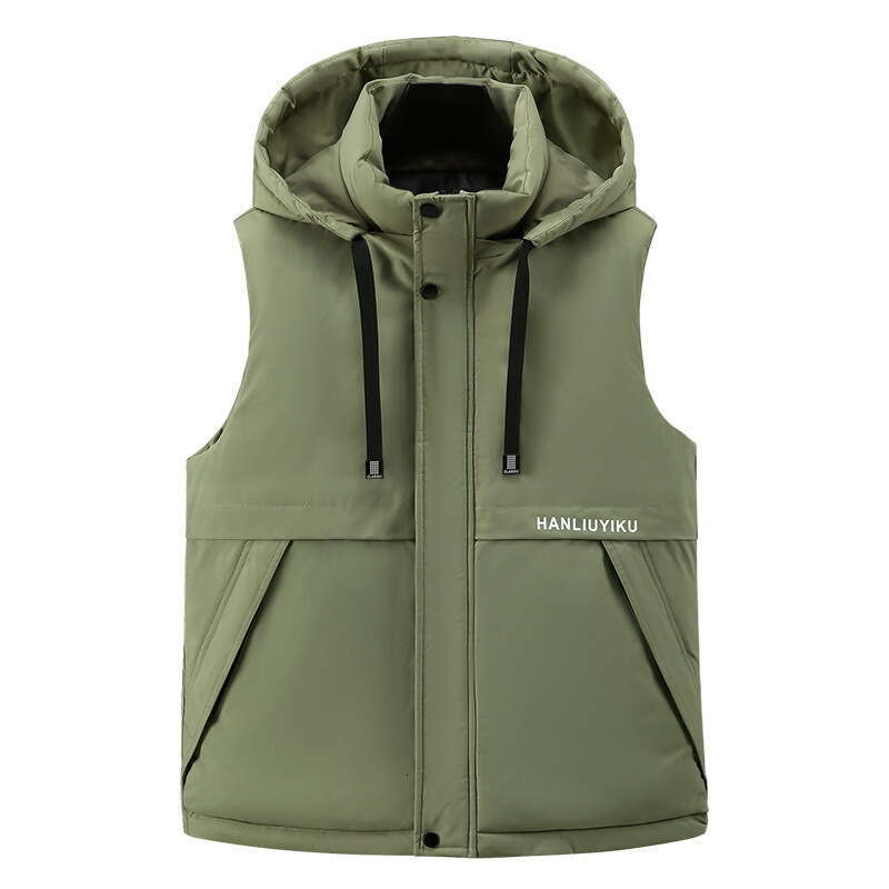 Cross-Border Foreign Trade Autumn Winter New Trendy Men's Cotton Wholesale Thickened Hooded Cold-Proof Warm Vest Sleeveless Jacket