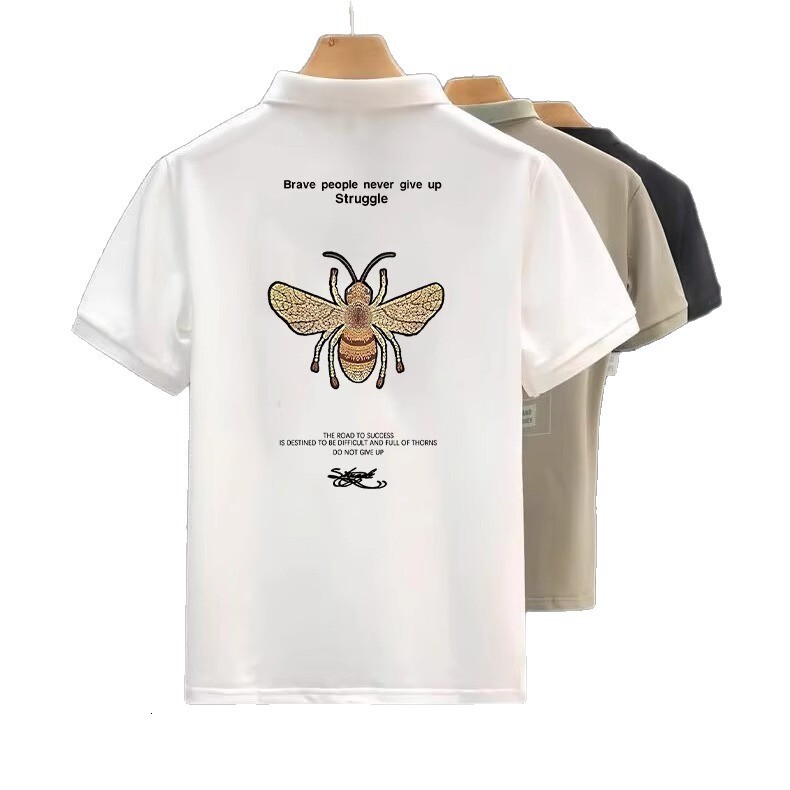 Designer Clothes Handsome Little Bee Men's Polo Shirt Summer Trendy Printed T-Shirt Luxury Brand Korean Style Slim Fit Short Sleeve Casual Top Me
