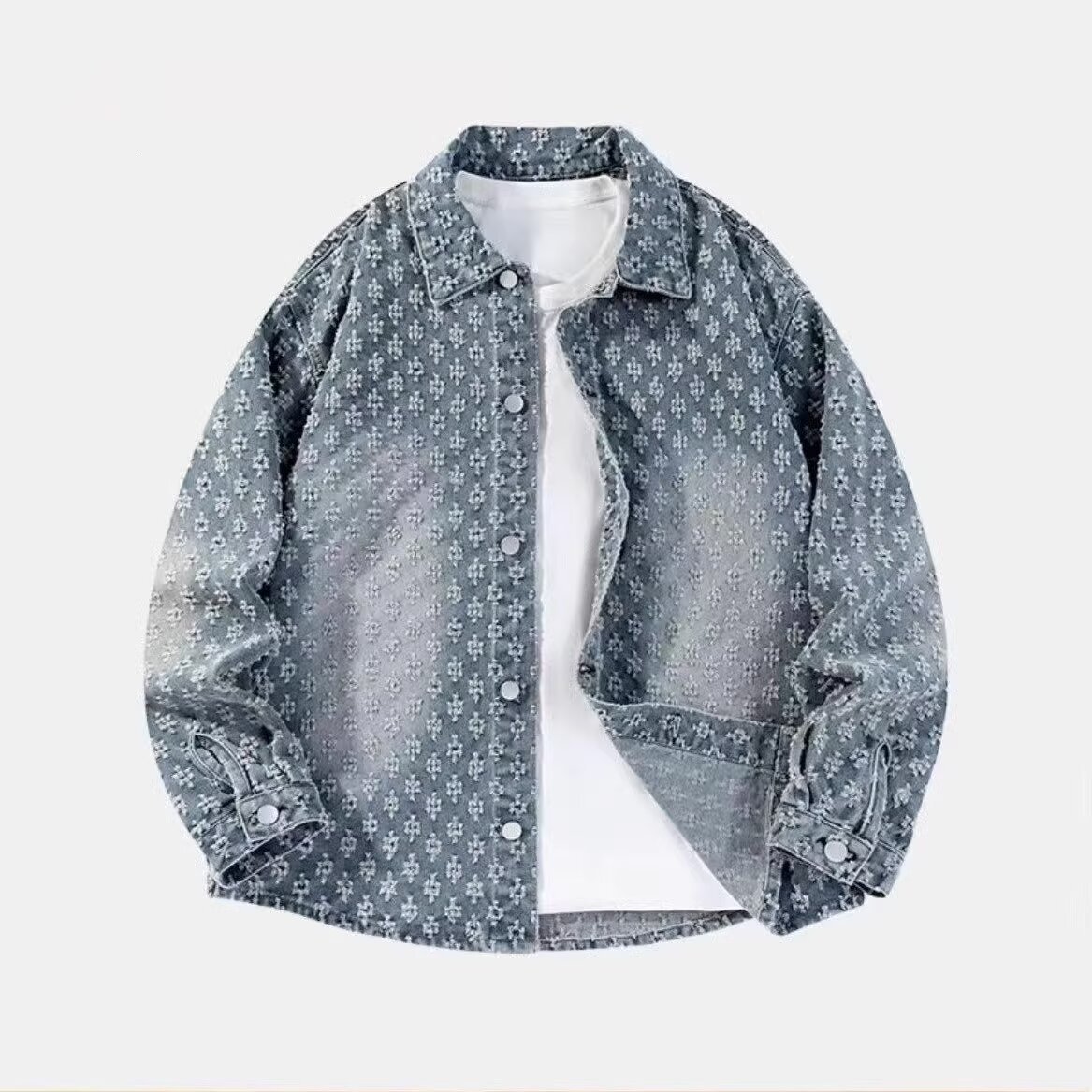 Luxury Brand Designer Clothes American Style Trendy Brand Spring And Autumn New Niche Design Washed Jacquard Denim Jacket Men's Trendy Couple Jac