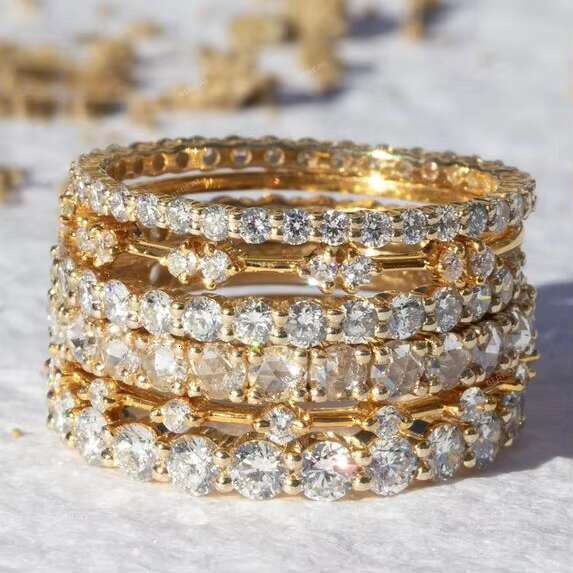 Jewellery Ring Designer Fine Jewellery Lab Grown VVS Diamond Eternity Band in 10K 14K 18K Solid Gold High Quality Textured Finish for Wedding Annivers