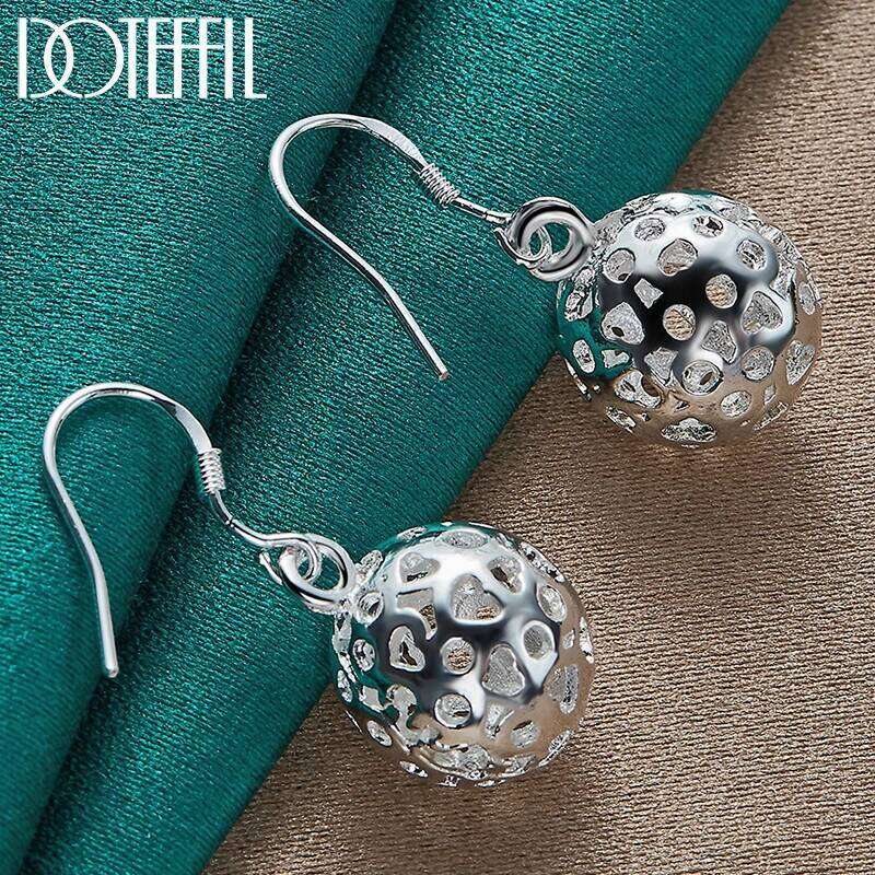 DOTEFFIL 925 Sterling Silver Hollow Ball Heart Drop Earrings Wedding Engagement Party Fashion Charm Jewelry