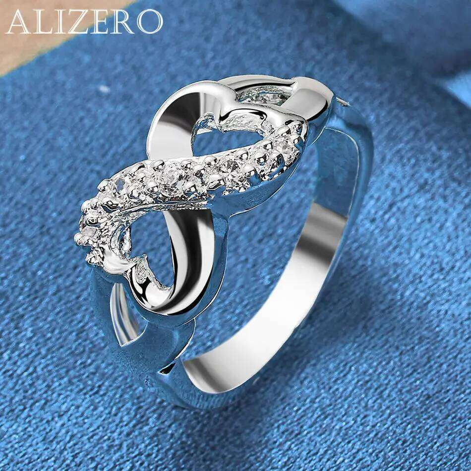 ALIZERO 925 Sterling Silver Double Heart Ring with Shiny Zircon Design For Women Fashion Party and Daily Wear Jewelry Gifts