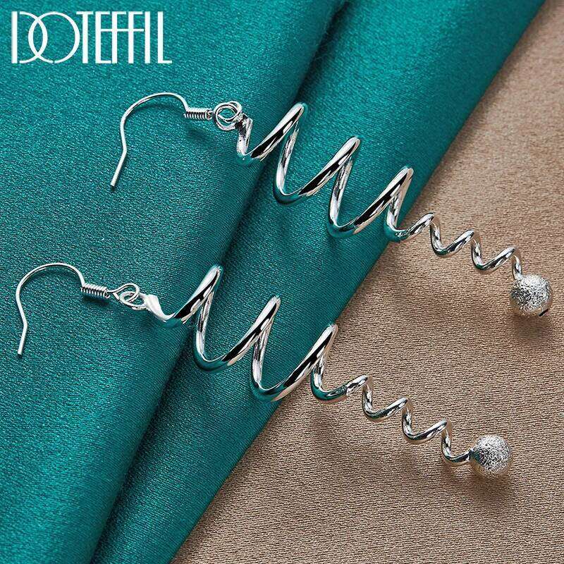 DOTEFFIL 925 Sterling Silver Spring Frosted Bead Ball Drop Earrings For Women Engagement Wedding Birthday Gift Fashion Jewelry
