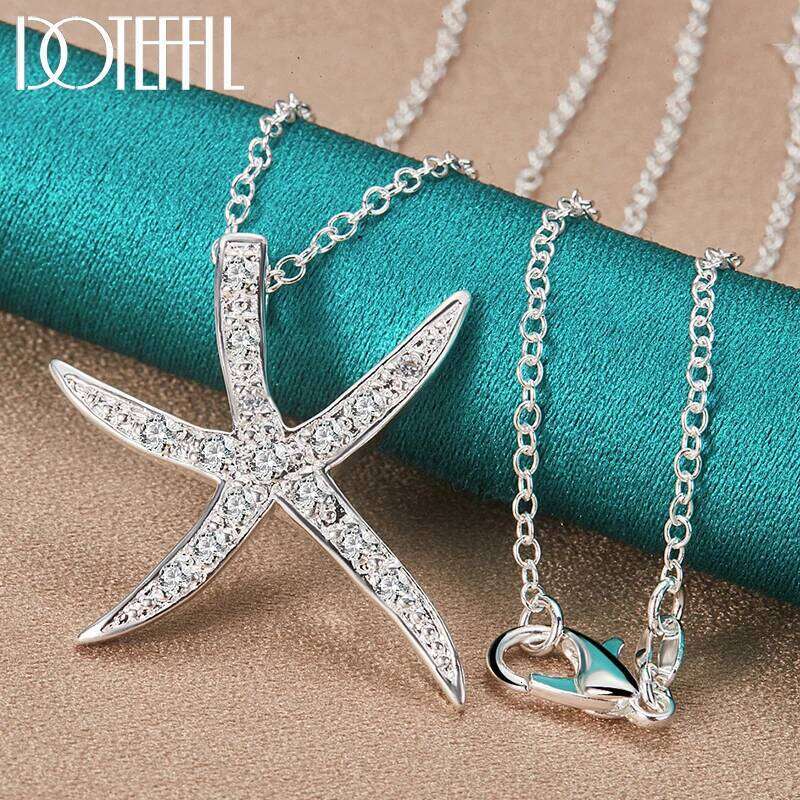 DOTEFFIL 925 Sterling Silver AAA Zircon Sea Star Pendant Necklace 16-30 Chain For Woman Charm Wedding Engagement Fashion Jewelry