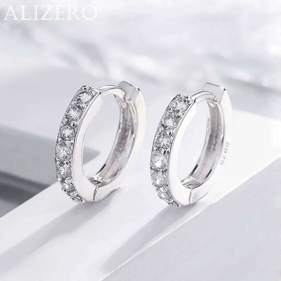 ALIZERO 925 Sterling Silver Earring Crystal Circle Earrings For Women Fashion Wedding Engagement Party Jewelry Gift