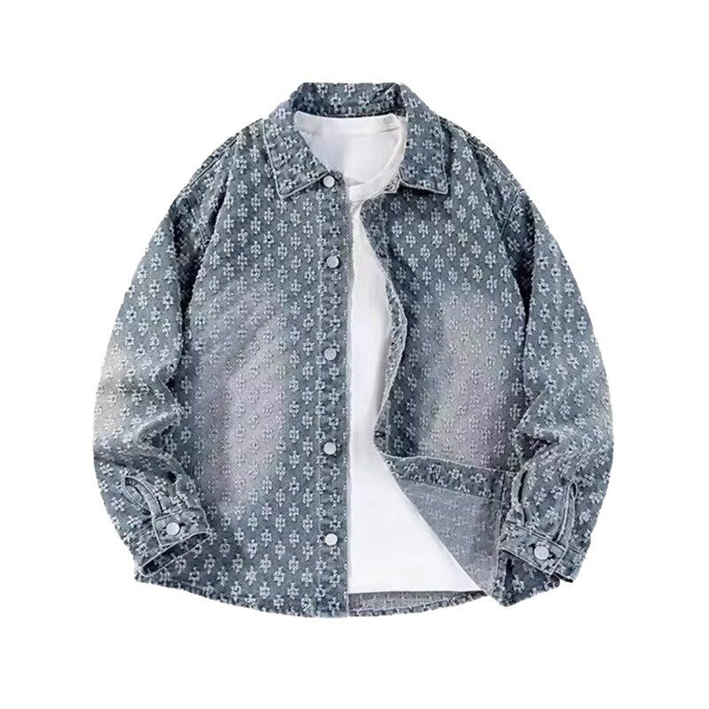 Luxury Brand Designer Clothes American Style Trendy Brand Spring And Autumn New Niche Design Washed Jacquard Denim Jacket Men's Trendy Couple Jac