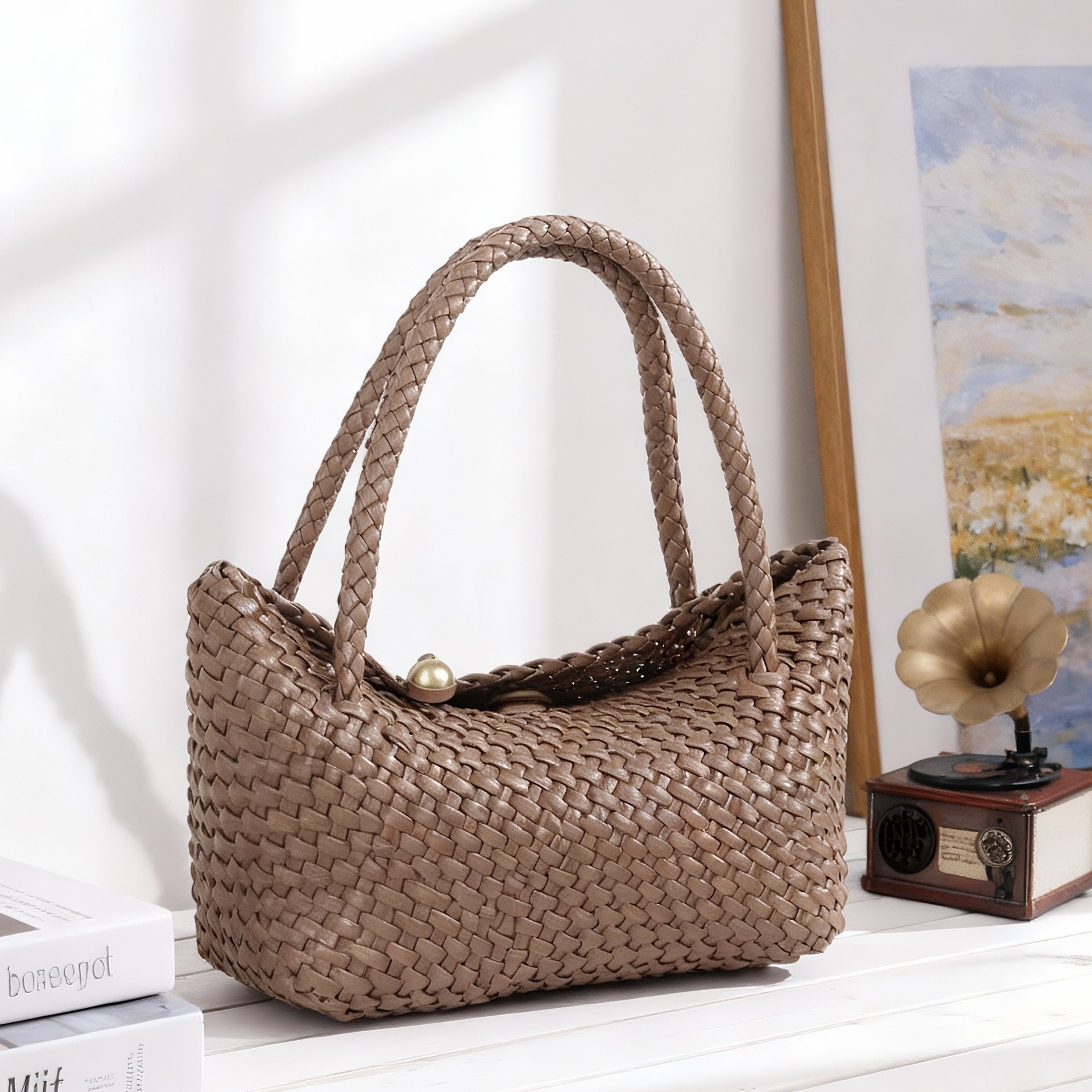 Vintage woven handbag Designer Bag shoulder bag Fashion Tote laptop briefcase gift Christmas Valentines 001