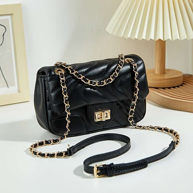 Women S Elegant Small Square Handbag With Adjustable Chain Crossbody Shoulder Strap Golden Hardware Safety Lock Closure PU Purse Suitable For Daily