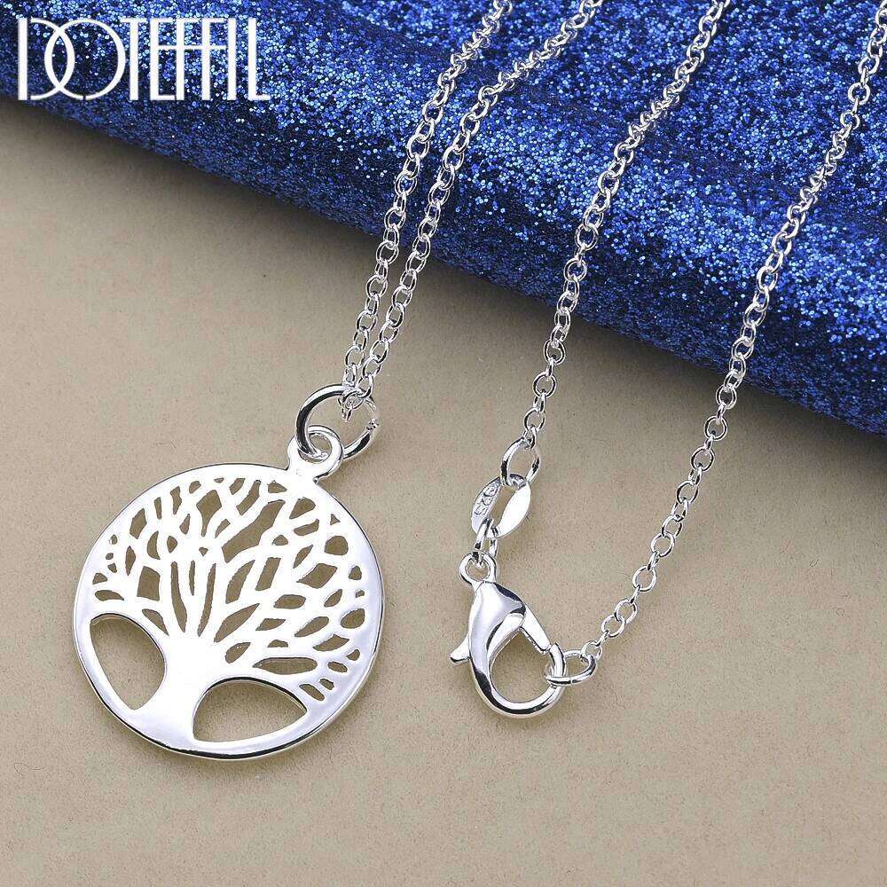 DOTEFFIL 925 Sterling Silver 16-30 Inch Chain Tree Round Pendant Necklace For Woman Fashion Wedding Engagement Charm Jewelry