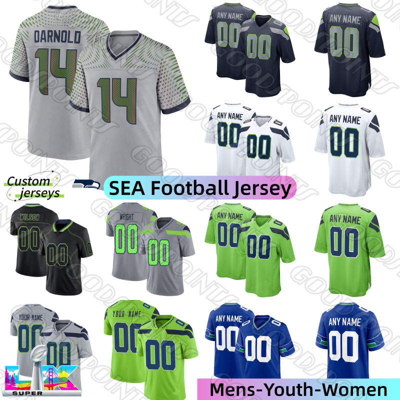 Seattles SeahawksS Jersey SeahawksJersey Darnold Jaxon Smith-Njigba Cooper Kupp Witherspoon Charbonnet Alexander Sherman Wagner Shaheed Zabel Football Jerseys