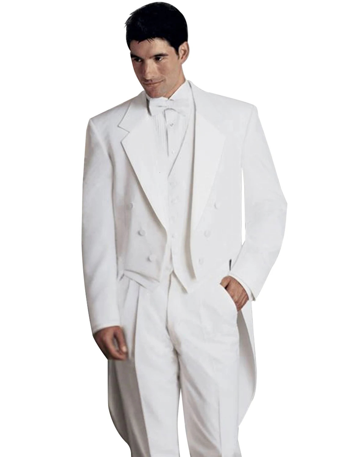 White Mens SwallowTailed Suit Blazer Double Breasted Lapel Coat Vest Pants 3 Piece Party Prom Formal Wedding Suits 260106