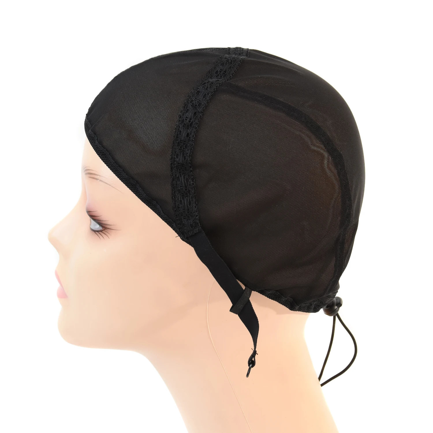 1PC Black Mesh Wig Caps With Drawstring 3/4 Full Cap Half Adjustable Strap Lace Wig Cap for DIY Wig Making Hairnet Weaving Cap 260106